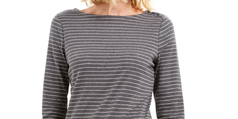 Charter Club Women's Petite Metallic Striped Top  Gray Size Petite Large