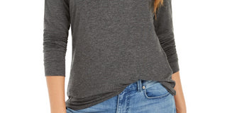 Style & Co Women's Mock Neck Top Gray Size Petite Medium