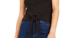 Bar III Women's Becca Tilley x Ribbed Tie Front Camisole Top Black Size X-Small