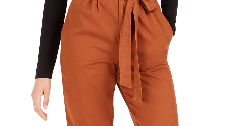 Bar III Women's Becca Tilley X Paperbag Waist Pants Orange Size Small