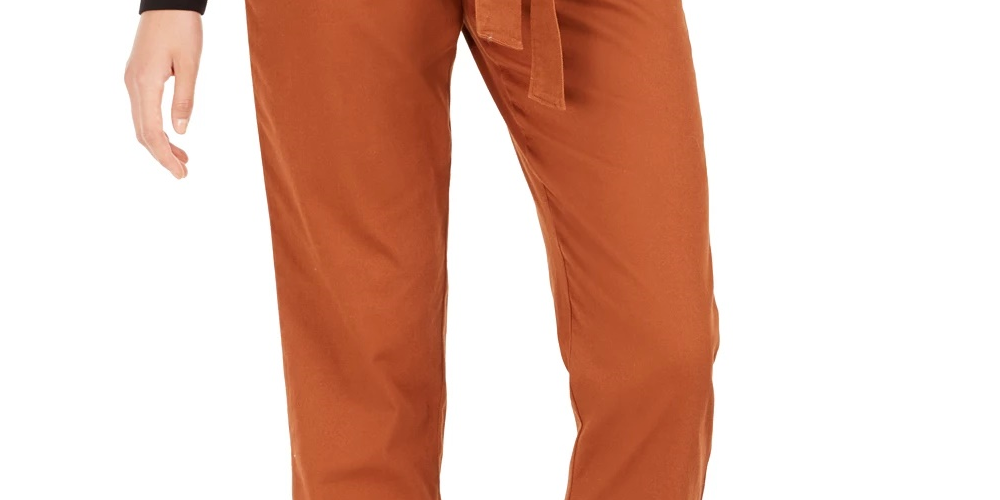 Bar III Women's Becca Tilley X Paperbag Waist Pants Orange Size Small