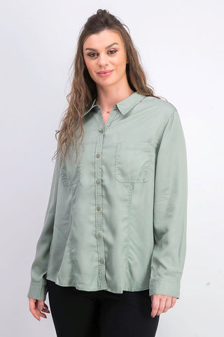 Charter Club Women's Woven Solid Tencel Shirt Green Size X-Large