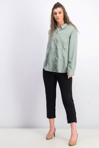 Charter Club Women's Woven Solid Tencel Shirt Green Size X-Large