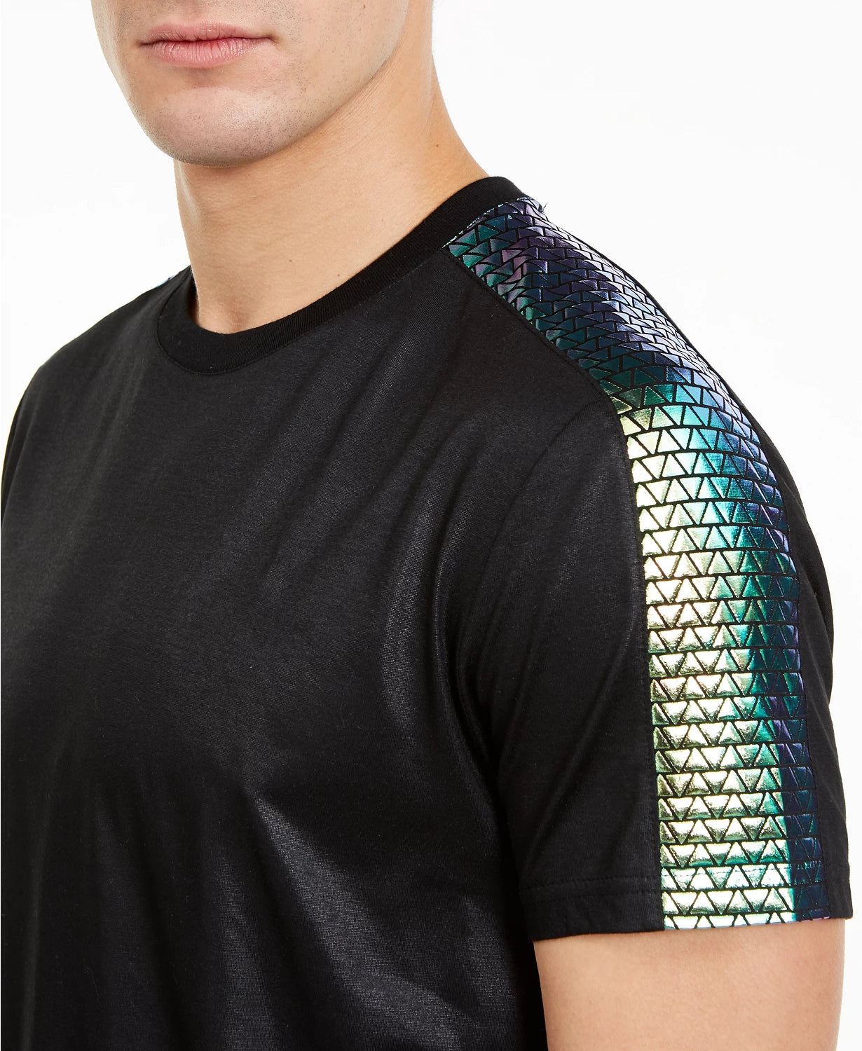 INC International Concepts Men's Fate Iridescent Scale Pieced T-Shirt Black Size Extra Large