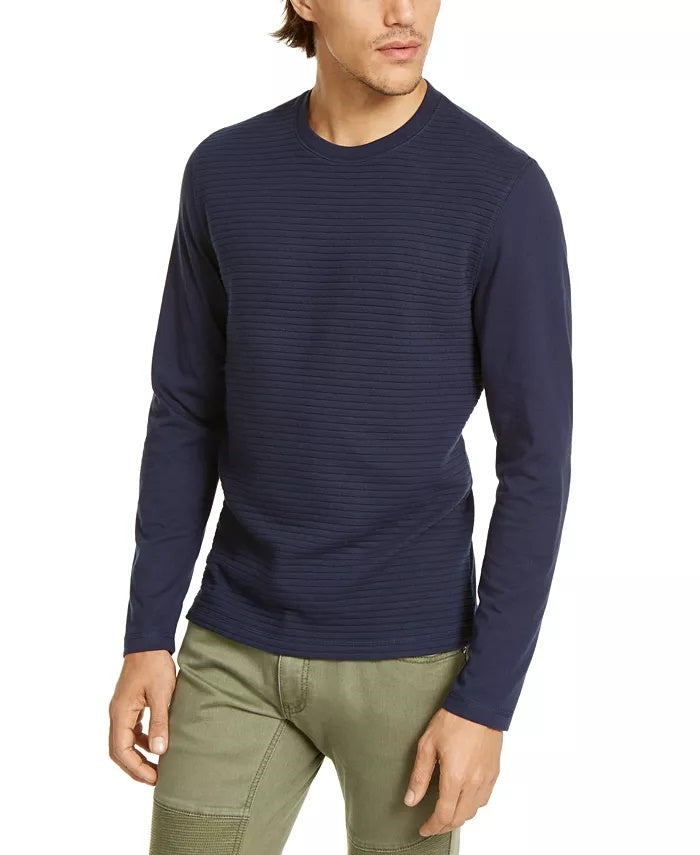 INC International Concepts Men's Pleated Textured Crew Sweatshirt Blue Size X-Large