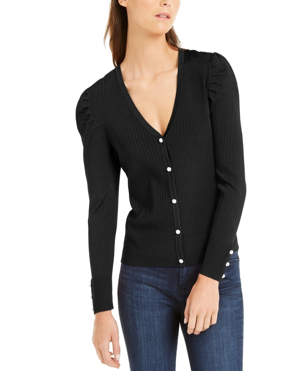 INC International Concepts Women's Puff-Sleeve Cardigan Black Size XX-Large