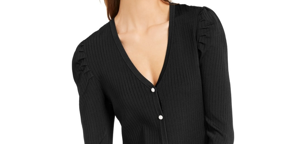 INC International Concepts Women's Puff-Sleeve Cardigan Black Size XX-Large
