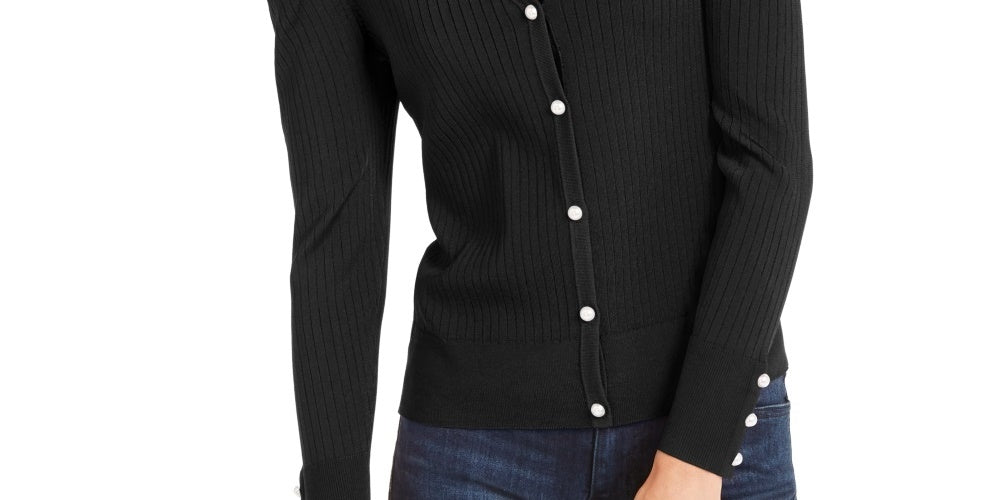 INC International Concepts Women's Puff-Sleeve Cardigan Black Size XX-Large