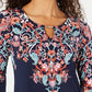 JM Collection Women's Embellished Printed 3/4-Sleeve Top Navy Size Small
