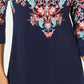 JM Collection Women's Embellished Printed 3/4-Sleeve Top Navy Size Small