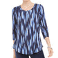 JM Collection Women's Printed 3/4 Sleeve T Shirt Blue Size Medium