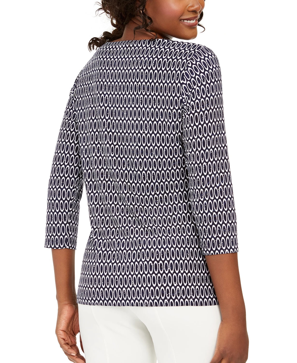 JM Collection Women's Printed Embellished Top  Blue Size Small