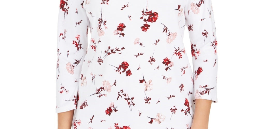 Charter Club Women's Printed Pima Cotton Top White Size Petite Medium