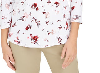 Charter Club Women's Printed Pima Cotton Top White Size Petite Small