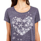 Style & Co Women's Petite Snowflake Heart Graphic-Print T-Shirt Gray Petite Medium
