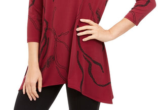 Alfani Women's Printed High Low Tunic Red Size X-Large