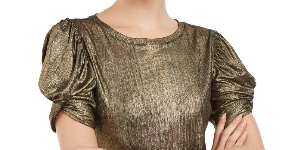 INC International Concepts Women's Metallic Puff Sleeve Top Gold Size Large