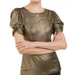 INC International Concepts Women's Metallic Puff Sleeve Top Gold Size Small