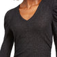 INC International Concepts Women's Ruched Shine V-Neck Top Black Size Large