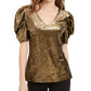 INC International Concepts Women's Velvet Puff Sleeve Top Gold Size Small