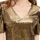 INC International Concepts Women's Velvet Puff Sleeve Top Gold Size Small