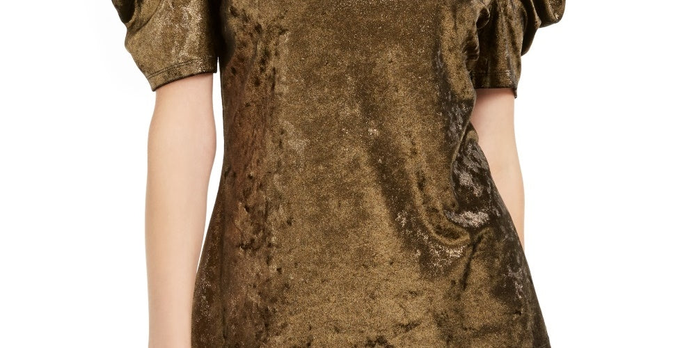 INC International Concepts Women's Velvet Puff Sleeve Top Gold Size Small