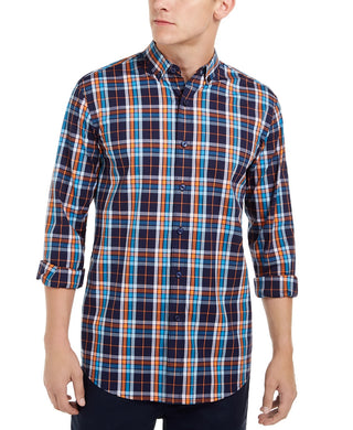 Club Room Men's Stretch Plaid Shirt Navy Size Small