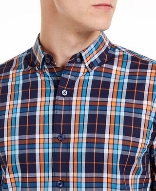 Club Room Men's Stretch Plaid Shirt Navy Size Small