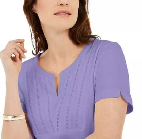 Karen Scott Women's Woven Split-Neck Top Turq/Aqua Size X-Small