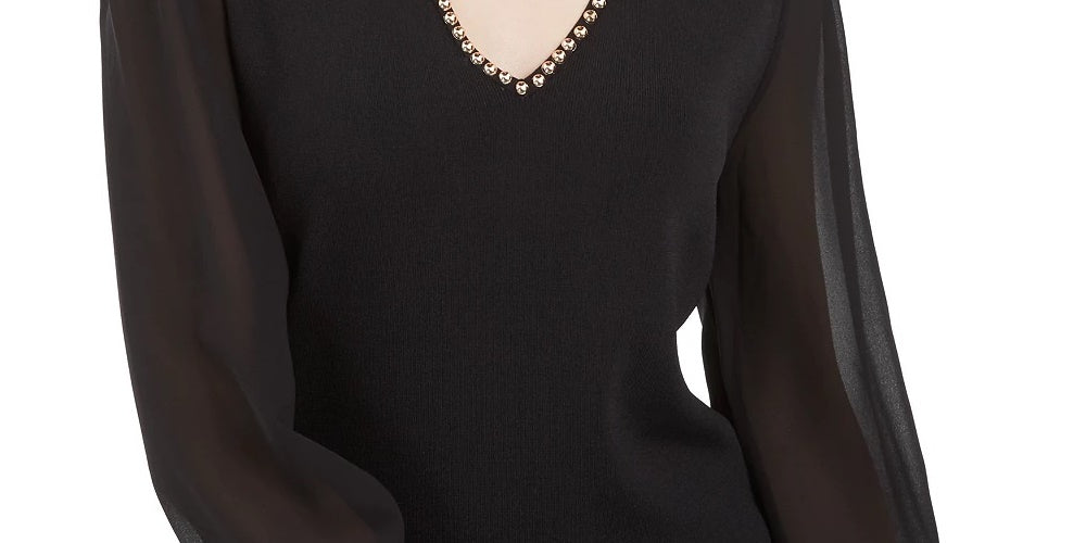 INC International Concepts Women's Studded Keyhole Sweater Black Size Small