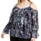 INC International Concepts Women's Printed Cold Shoulder Top Navy Size 0X
