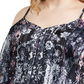 INC International Concepts Women's Printed Cold Shoulder Top Navy Size 0X