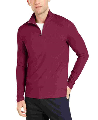 Alfani Men's Lightweight Ribbed Quarter-Zip Pullover Red Size Small
