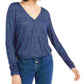 Bar III Women's Cut Out Long Sleeve V Neck Top Navy Size Medium