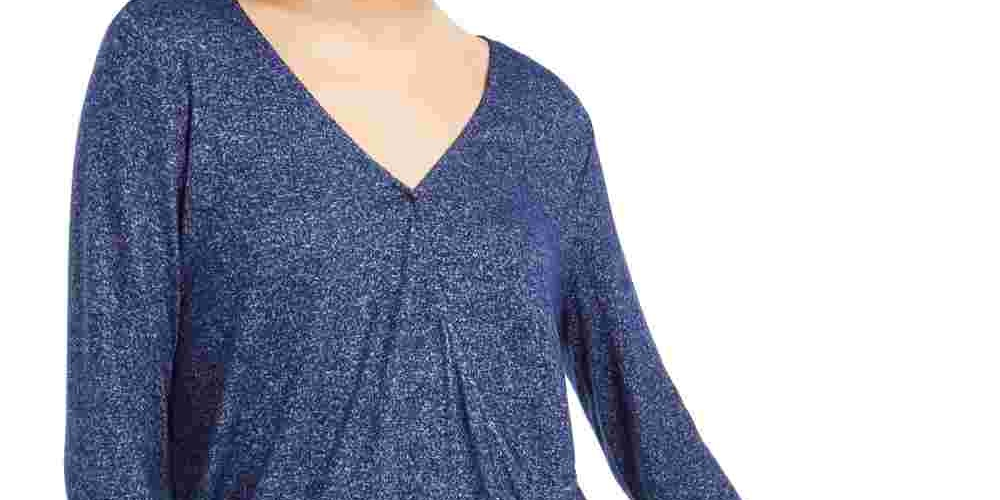 Bar III Women's Cut Out Long Sleeve V Neck Top Navy Size Medium
