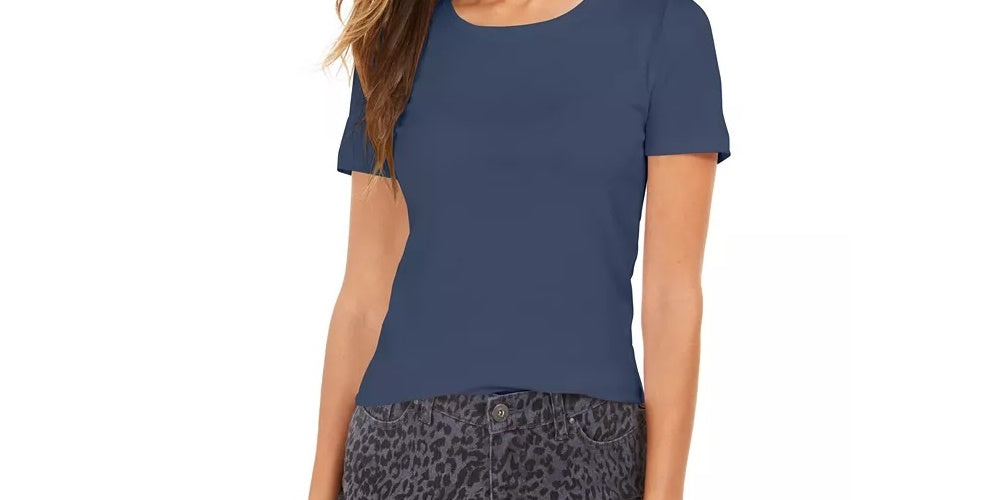 Style & Co Women's Scoop-Neck T-Shirt Blue Size Medium