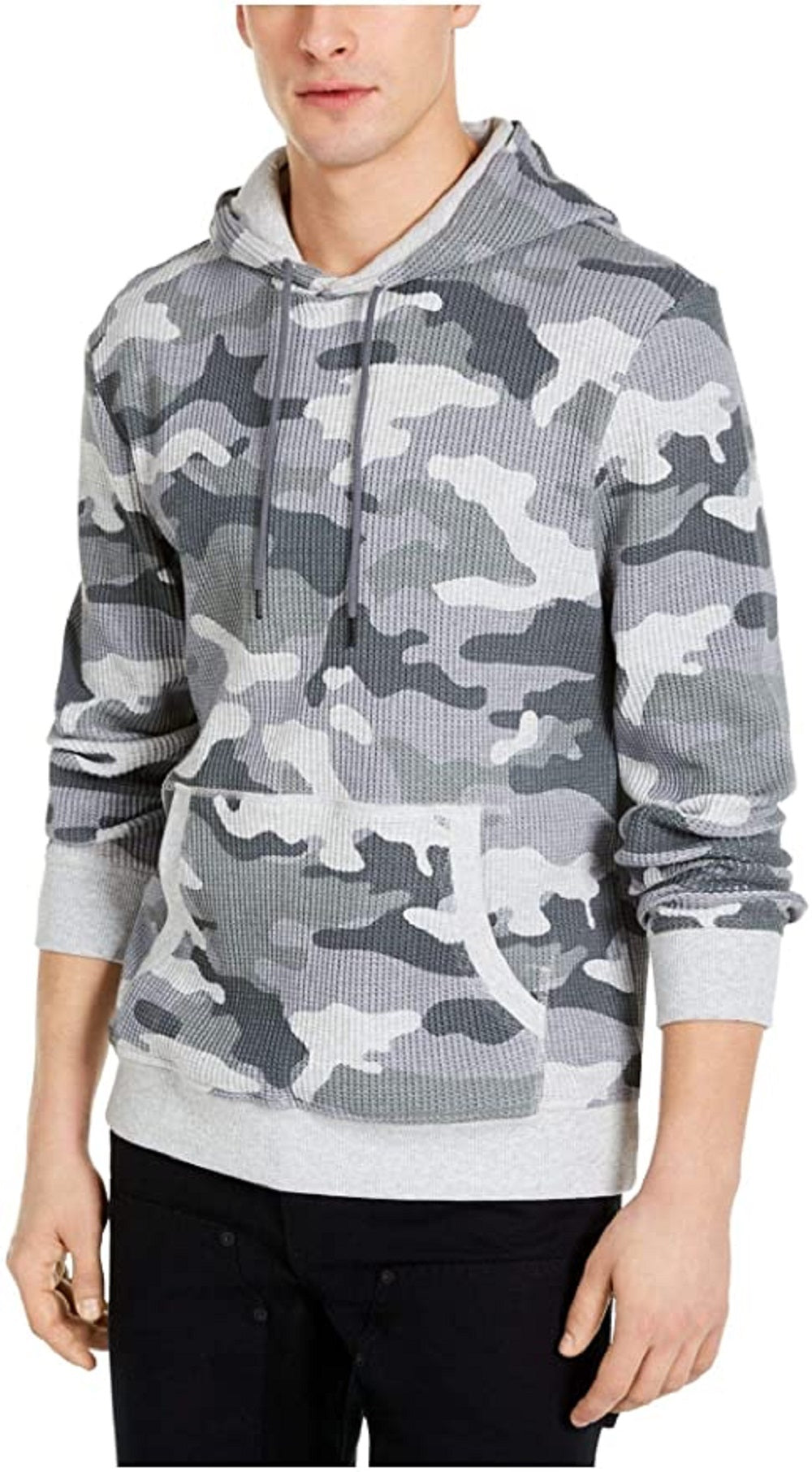 Sun + Stone Men's Gray Camouflage Long Sleeve Crew Neck Draw String Sweater Gray Size Medium