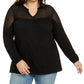 Style & Co Women's Crochet Trim Top Black Size 4X