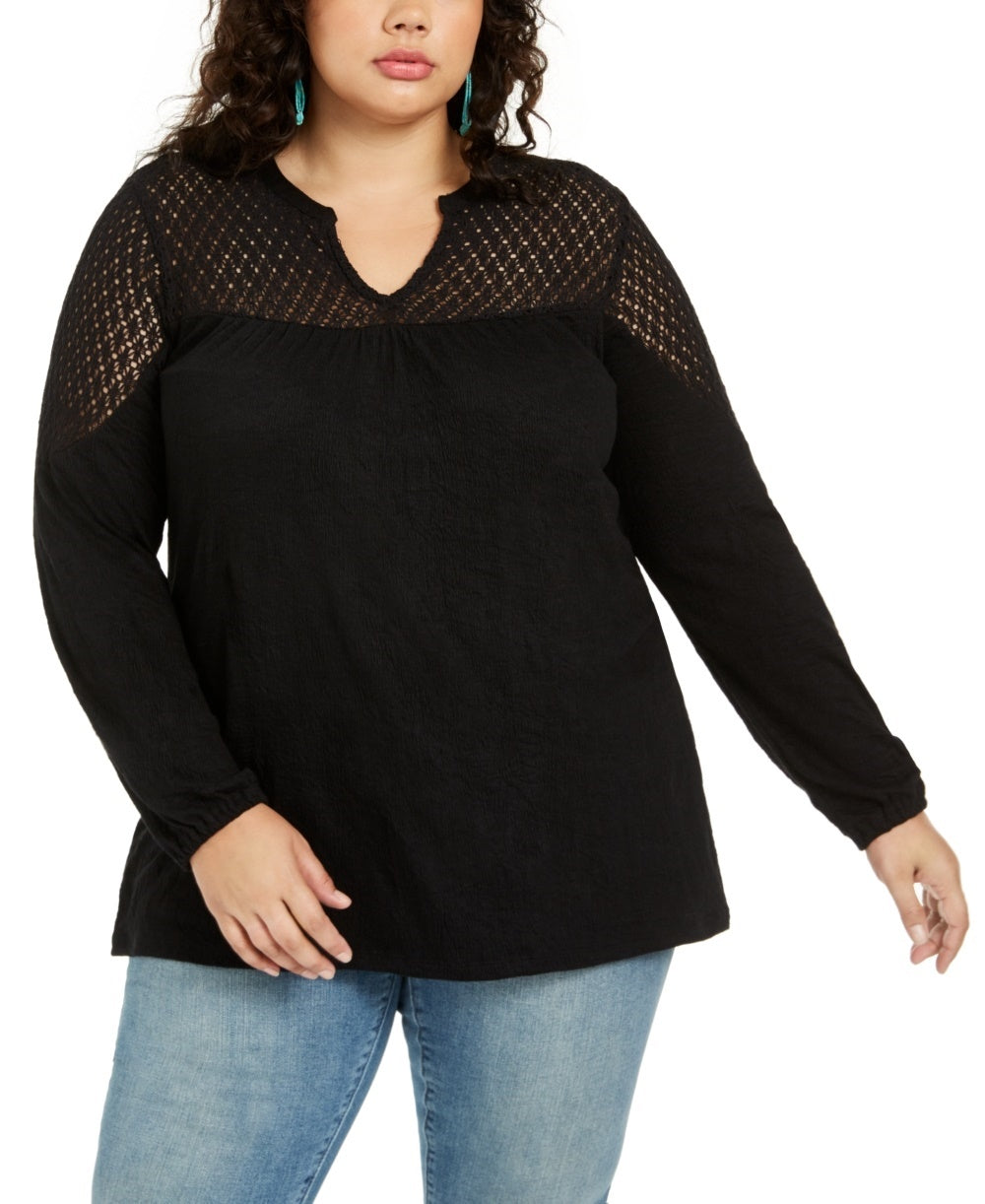 Style & Co Women's Crochet Trim Top Black Size 4X