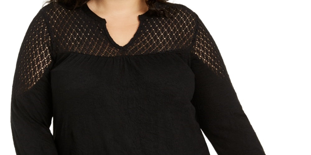Style & Co Women's Crochet Trim Top Black Size 4X