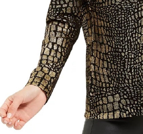 INC International Concepts Women's Sweater Large Pullover Animal Print Metallic Gold Size Large