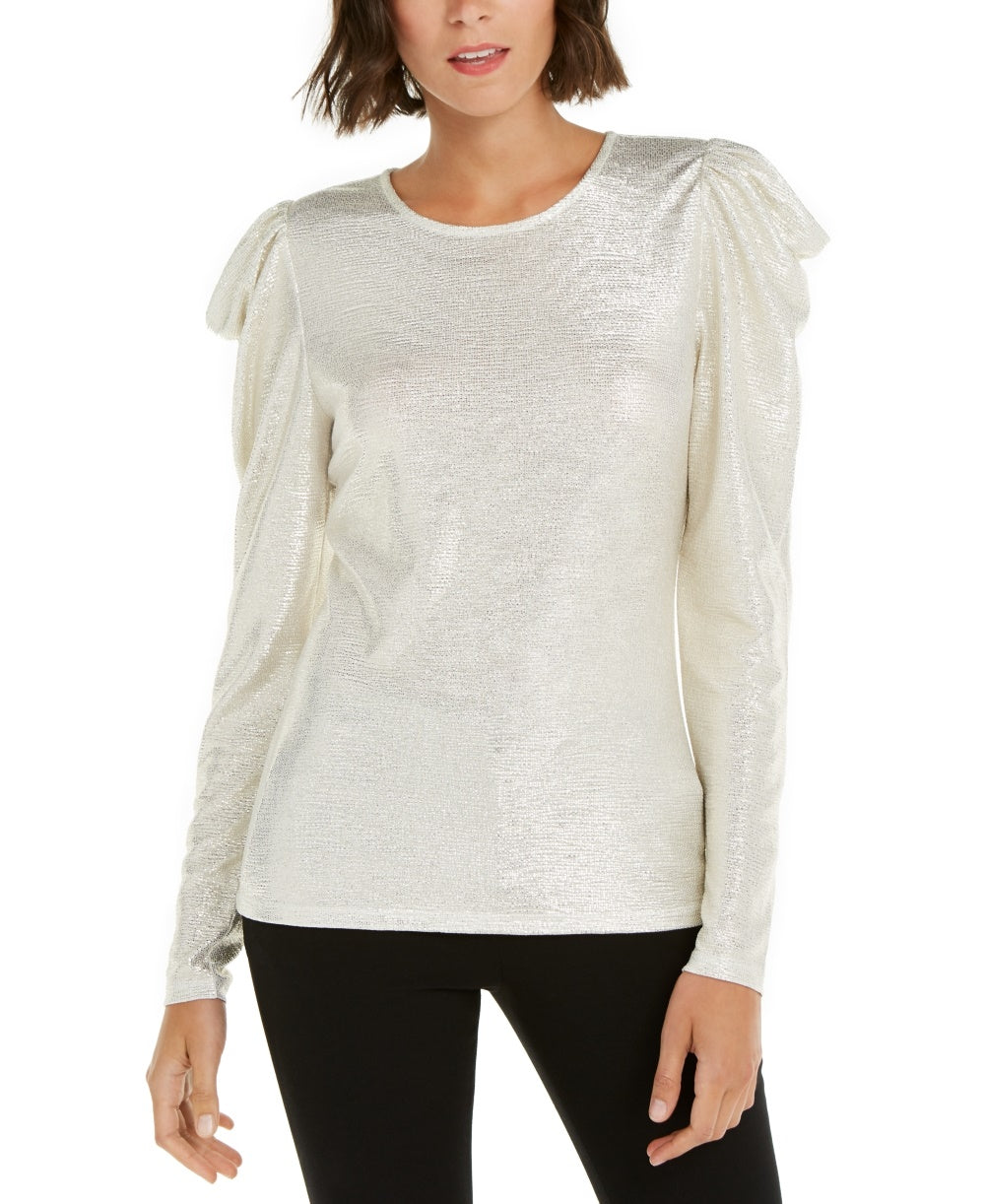 INC International Concepts Women's Puff Sleeve Shine Top Gold Size X-Large