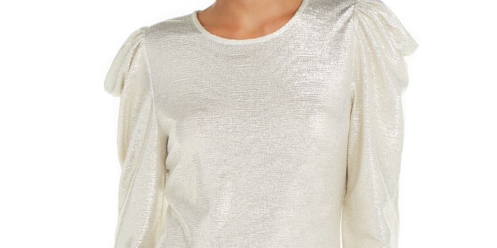 INC International Concepts Women's Puff Sleeve Shine Top Gold Size X-Large