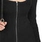 INC International Concepts Women's Square Neck Zip-Front Sweater Black Size Large