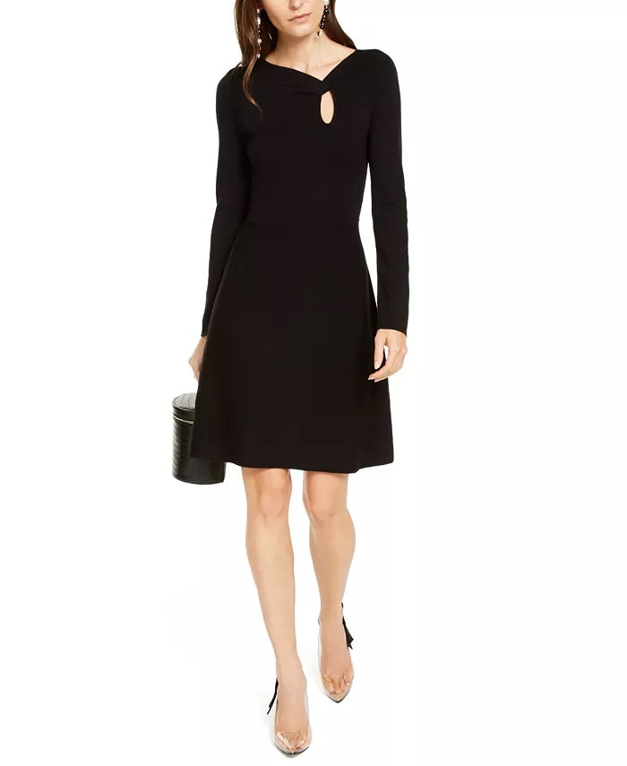 INC International Concepts Women's Asymmetrical Neck Sweater Dress Black Size Medium