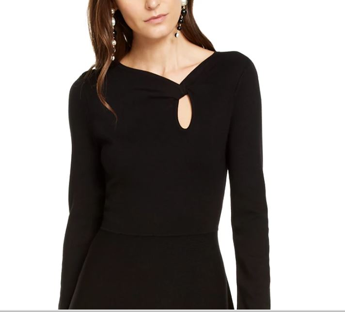 INC International Concepts Women's Asymmetrical Neck Sweater Dress Black Size Medium