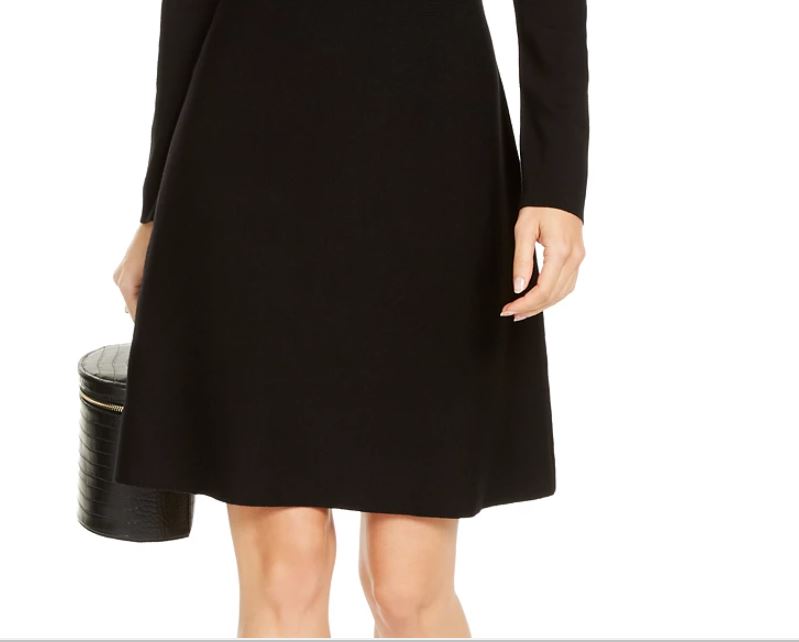 INC International Concepts Women's Asymmetrical Neck Sweater Dress Black Size Medium