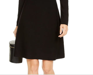 INC International Concepts Women's Asymmetrical Neck Sweater Dress Black Size Medium