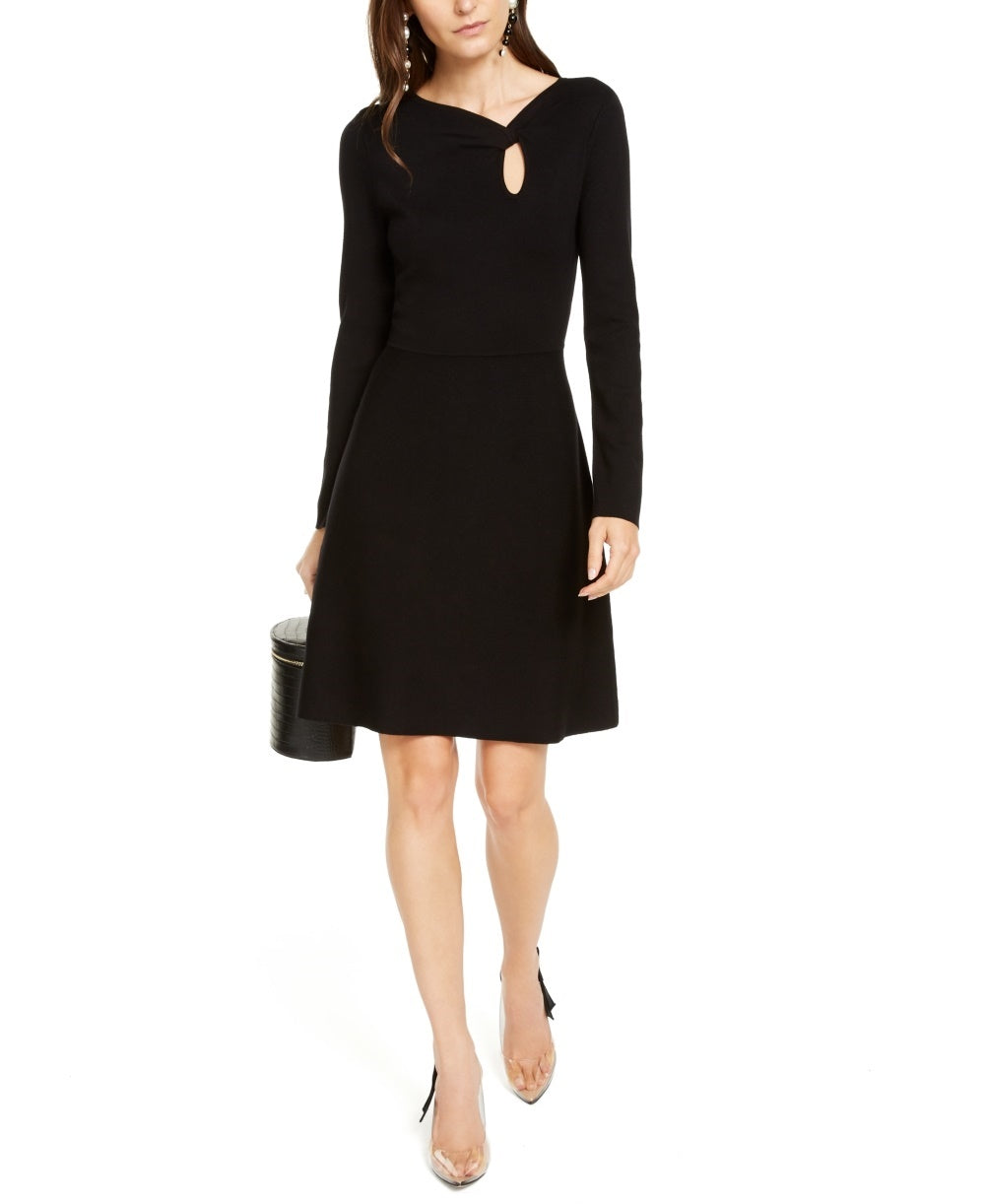 INC International Concepts Women's Asymmetrical Neck Sweater Dress Black Size X-Large