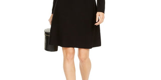 INC International Concepts Women's Asymmetrical Neck Sweater Dress Black Size X-Large